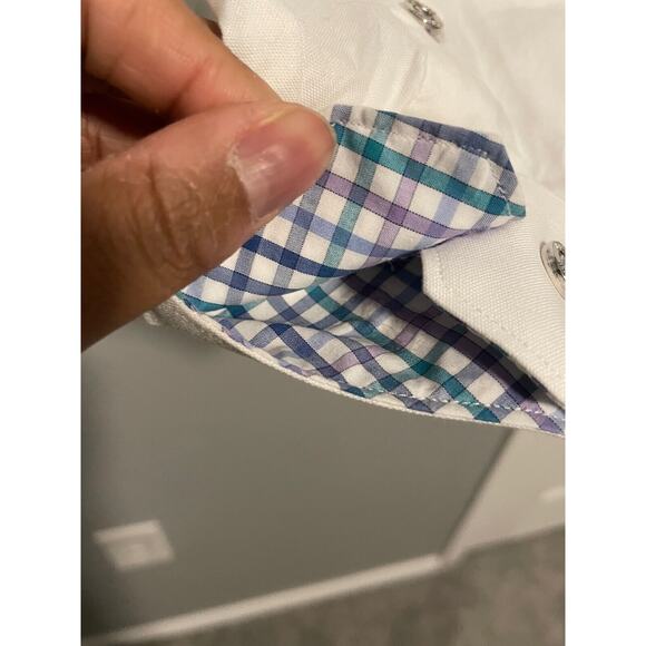 Jared Lang Mens Shirt Size 3XL White Long Sleeve Button Up Contrast Cuff Preppy - Picture 3 of 8